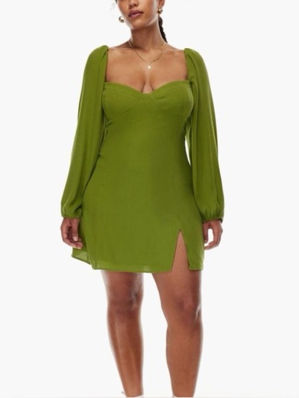Aritzia Wilfred Novella Dress in Succulent Green Size 8 Puff Long Sleeve